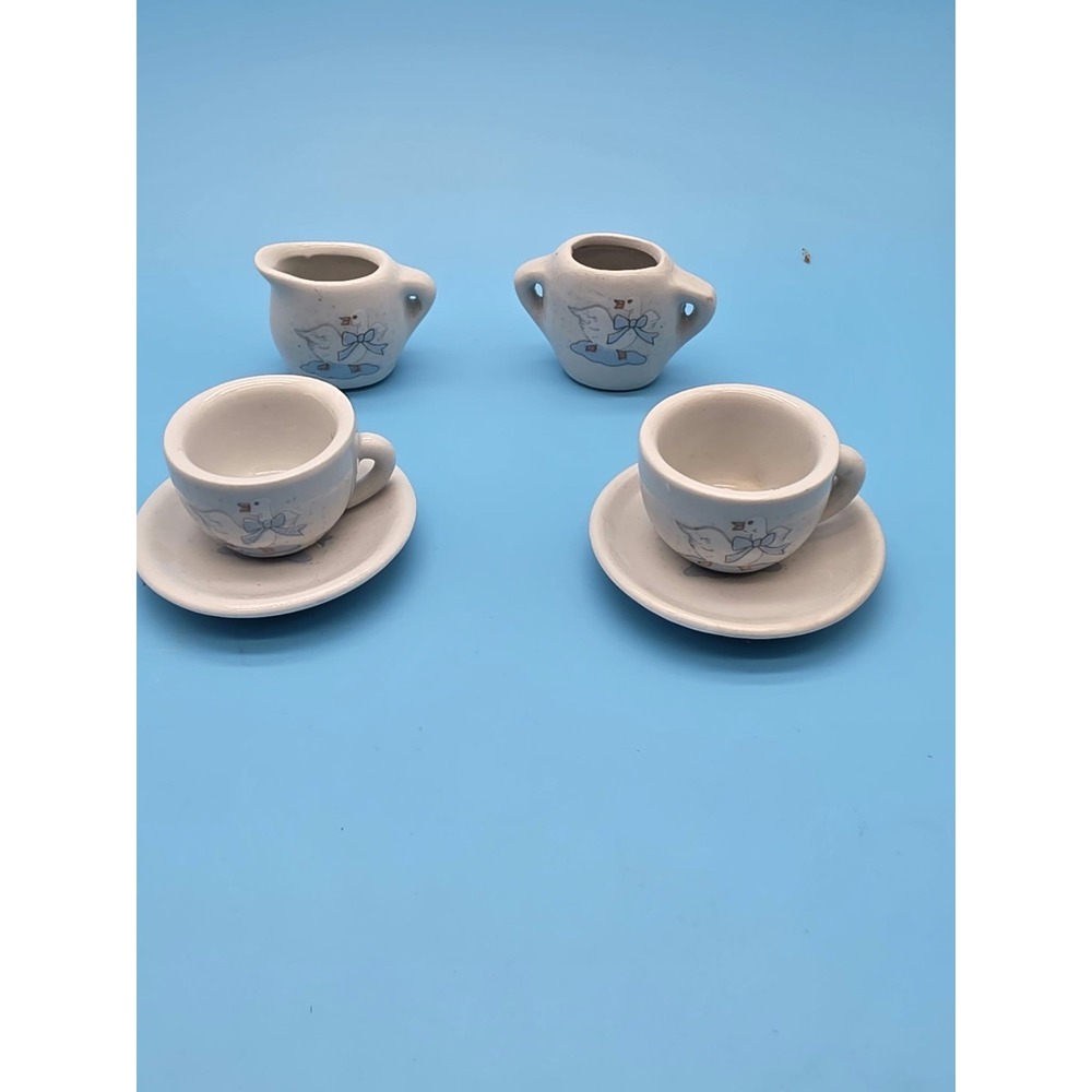 Vintage Country Blue Geese Tea Cup Saucer Sugar Creamer Set Cottagecore
